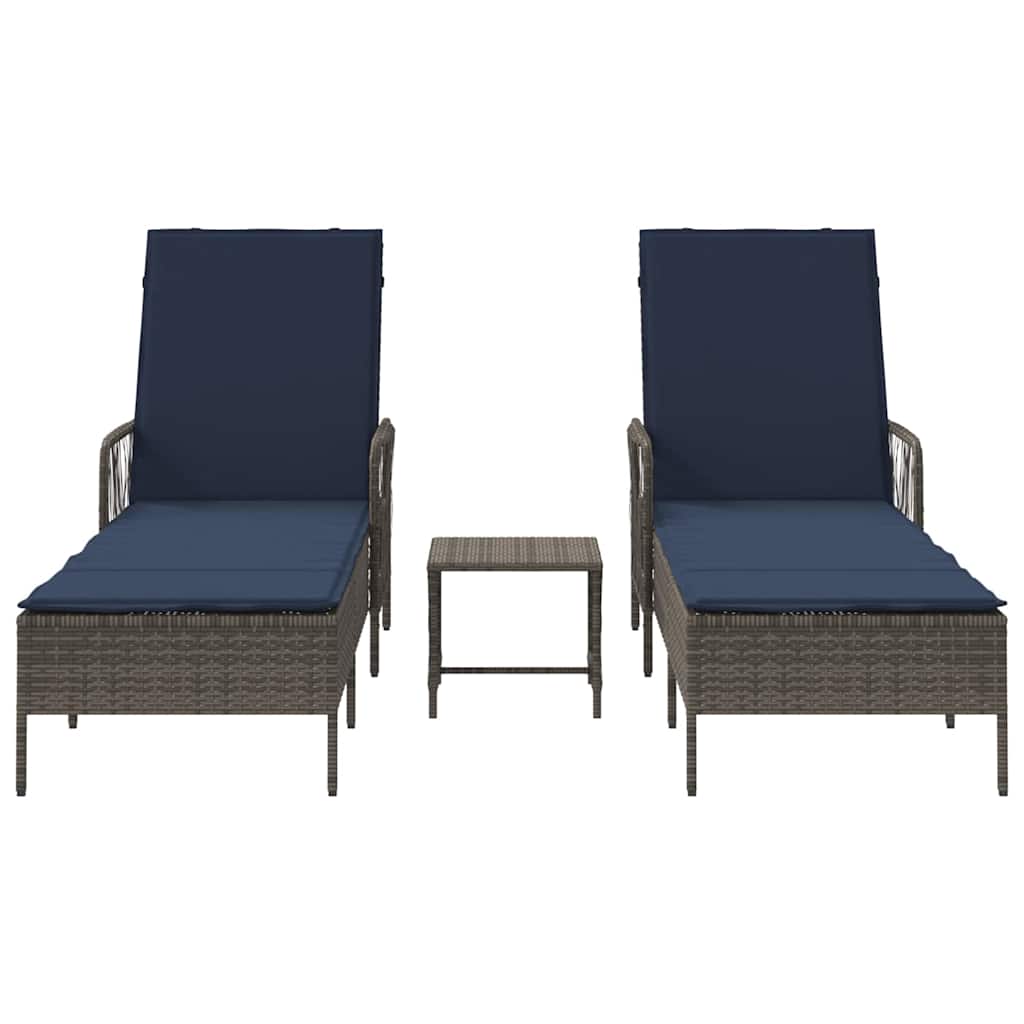 Solstol 3 stk. polyrattan Grå og Marineblå