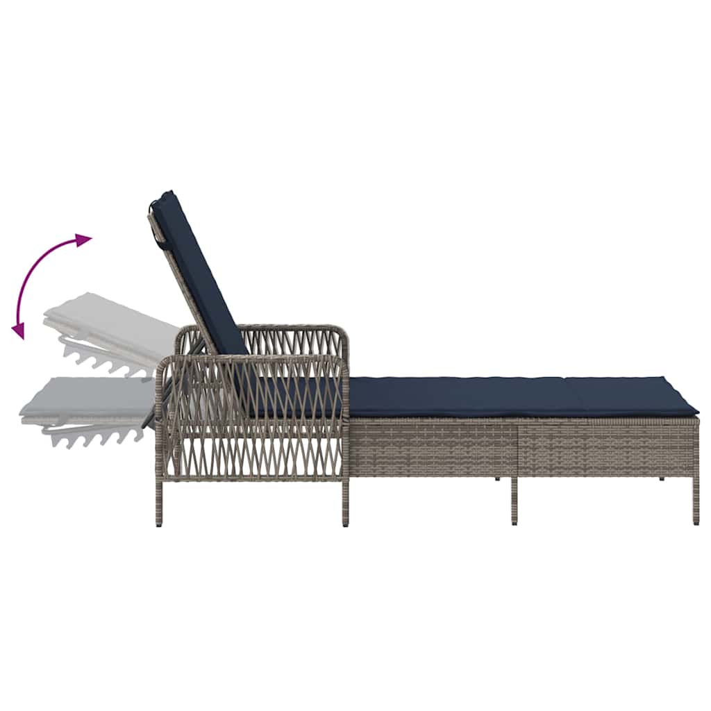 Solstol 3 stk. polyrattan Grå og Marineblå