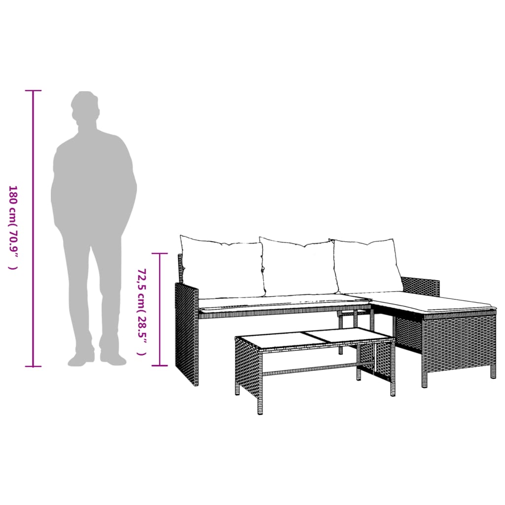 havesofa med bord og hynder L-formet polyrattan beige