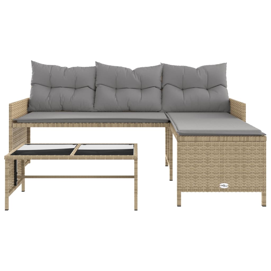 havesofa med bord og hynder L-formet polyrattan beige