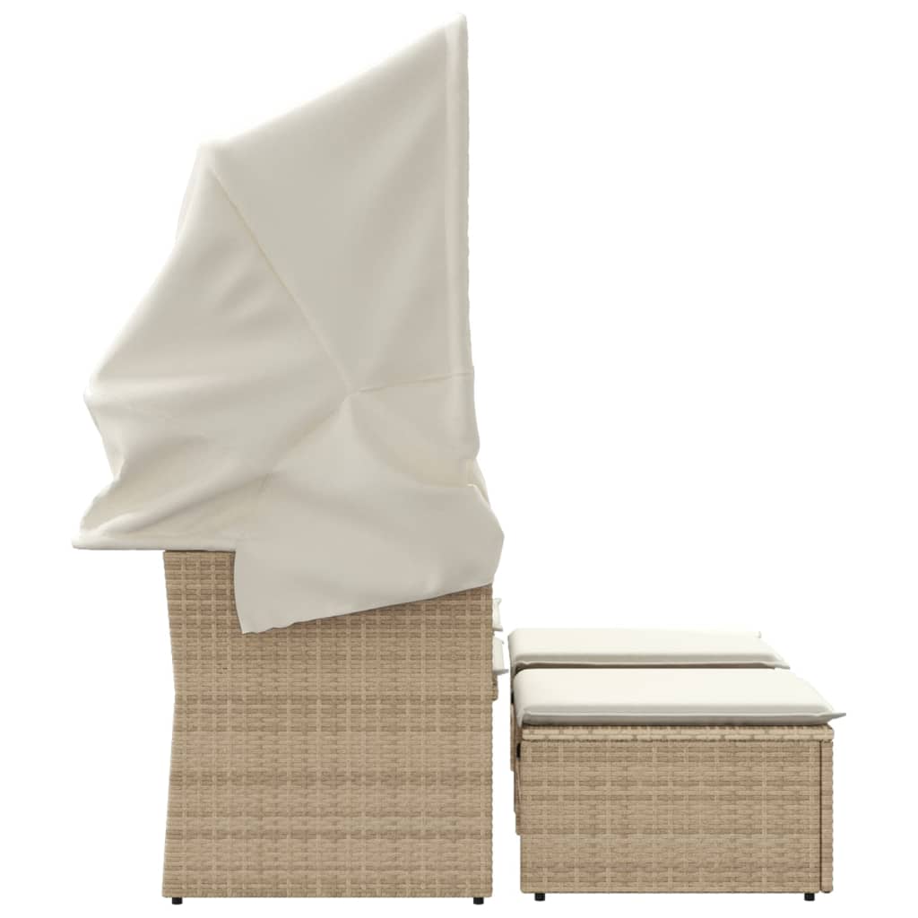 2-personers havesofa med baldakin og skamler polyrattan beige