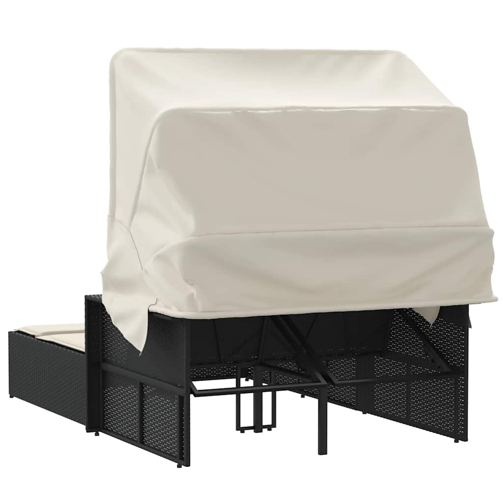 solseng med baldakin og hynder polyrattan sort