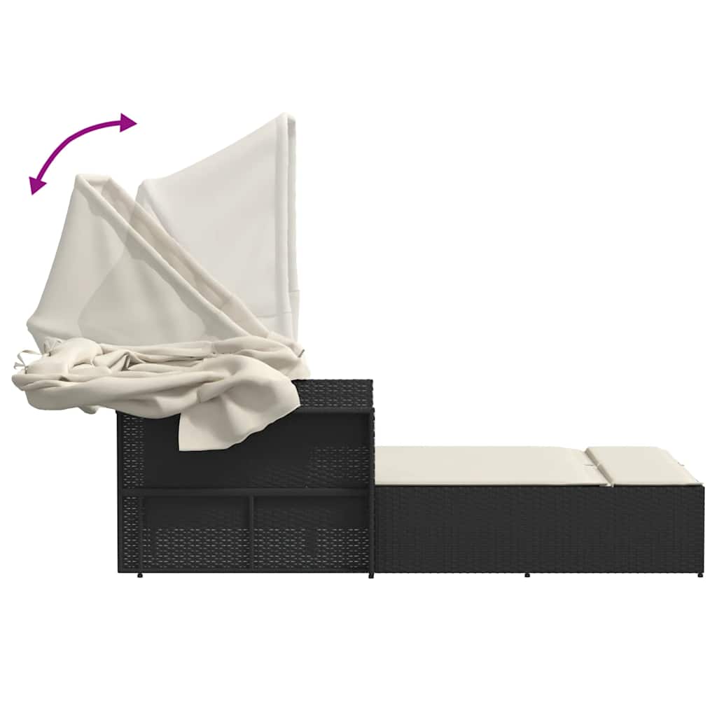 solseng med baldakin og hynder polyrattan sort
