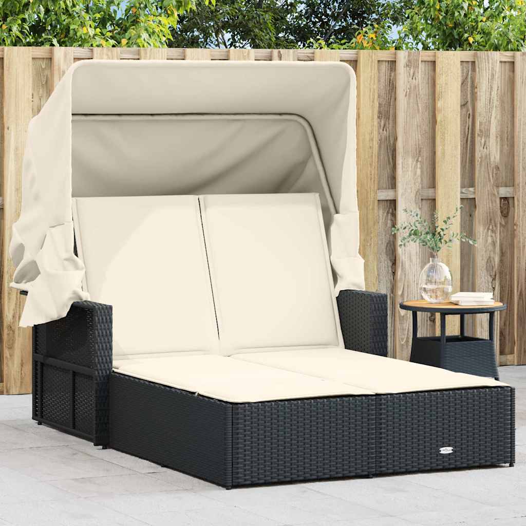 solseng med baldakin og hynder polyrattan sort