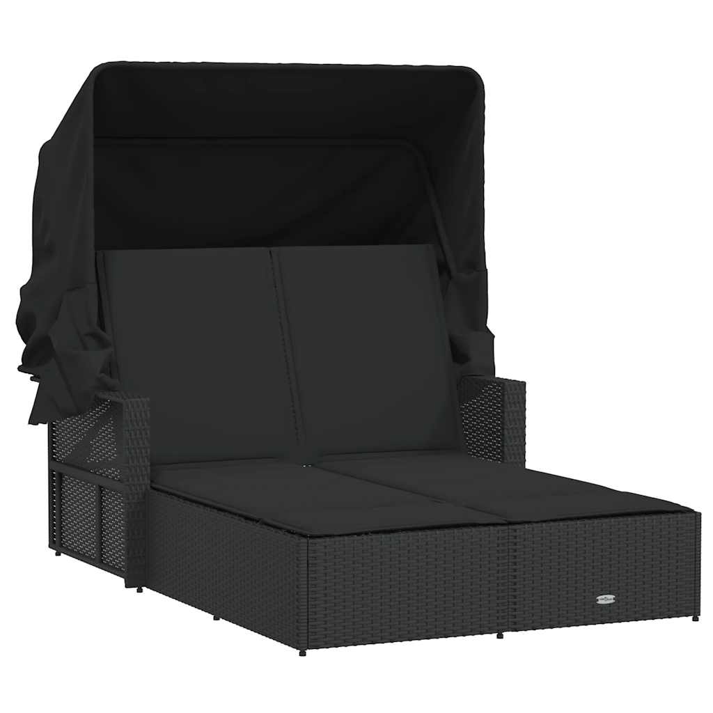 solseng med baldakin og hynder polyrattan sort