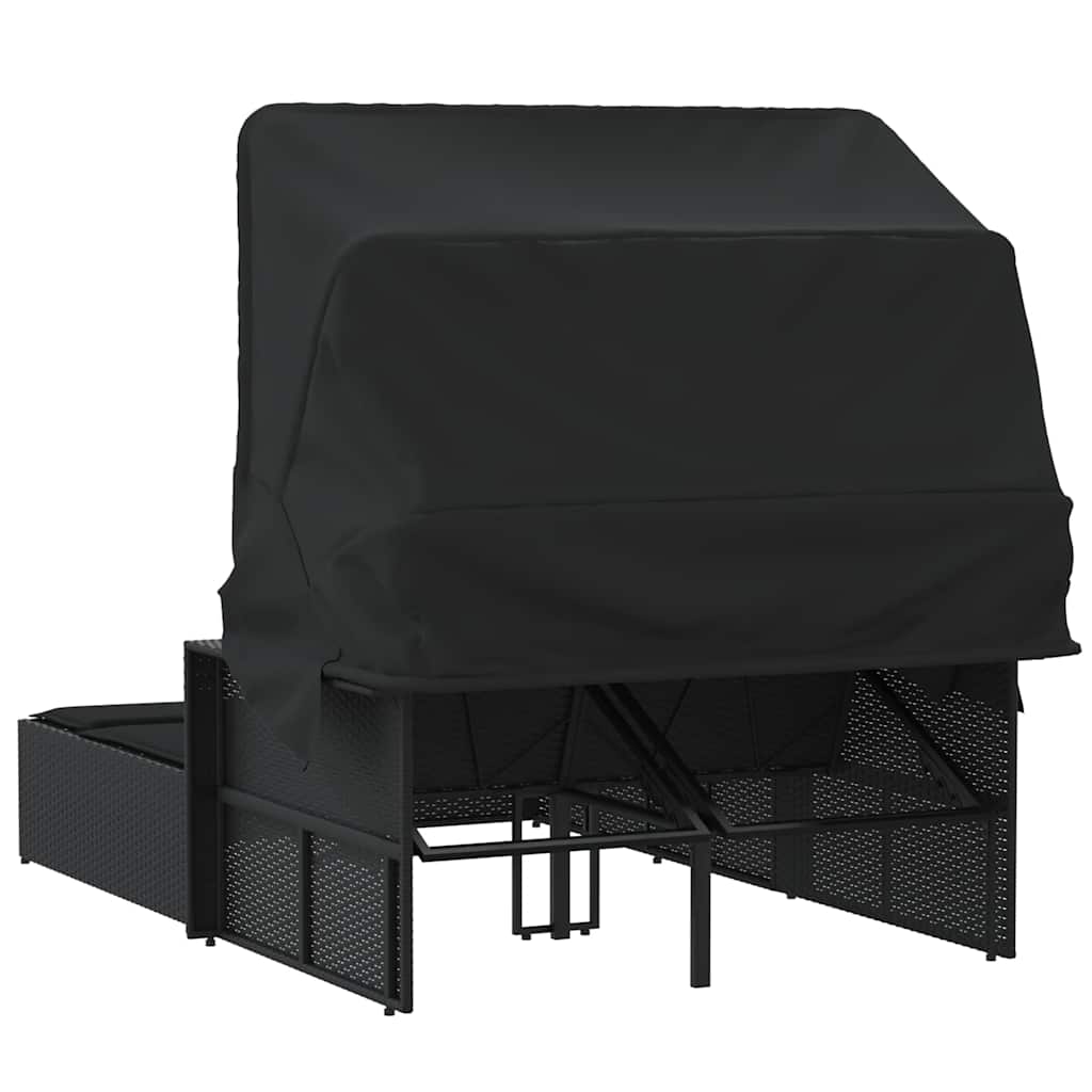 solseng med baldakin og hynder polyrattan sort