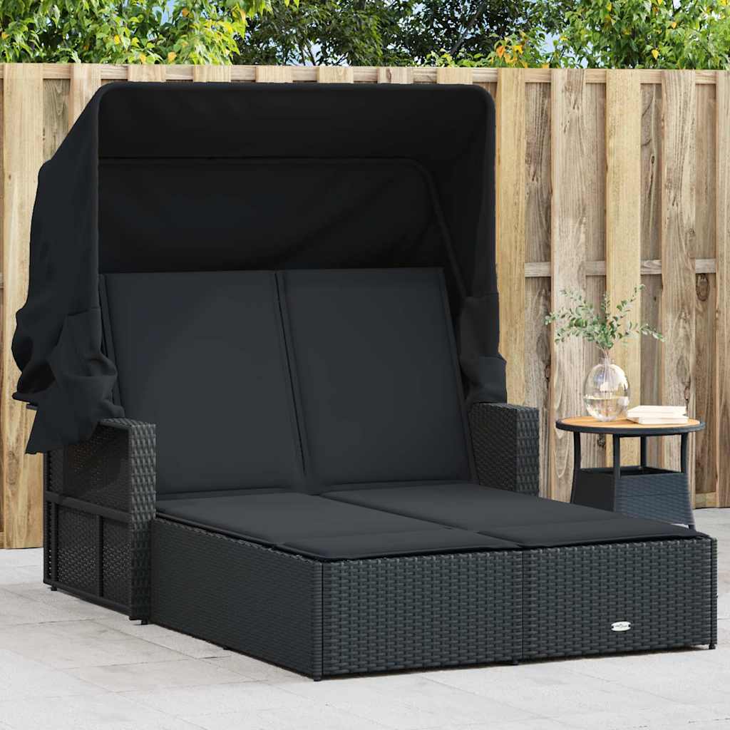 solseng med baldakin og hynder polyrattan sort