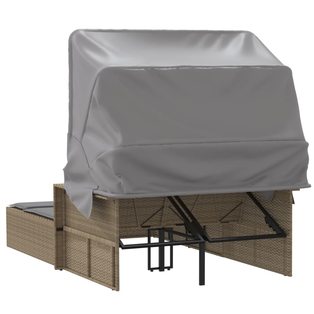 solseng med baldakin og hynder polyrattan beige