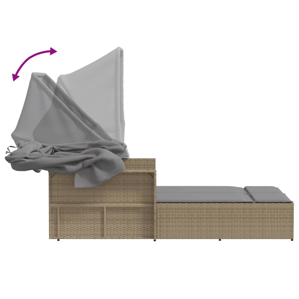 solseng med baldakin og hynder polyrattan beige