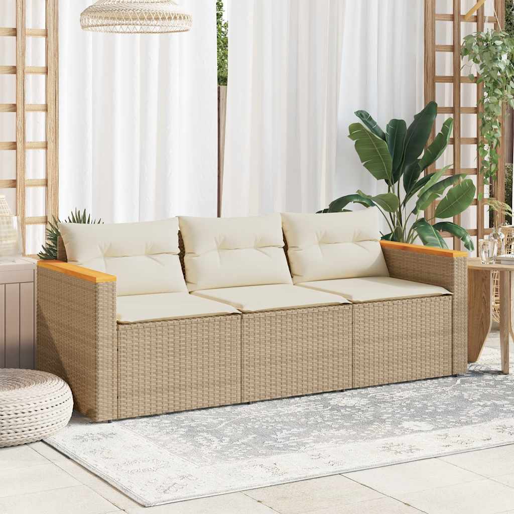 3-personers havesofa med hynder polyrattan beige