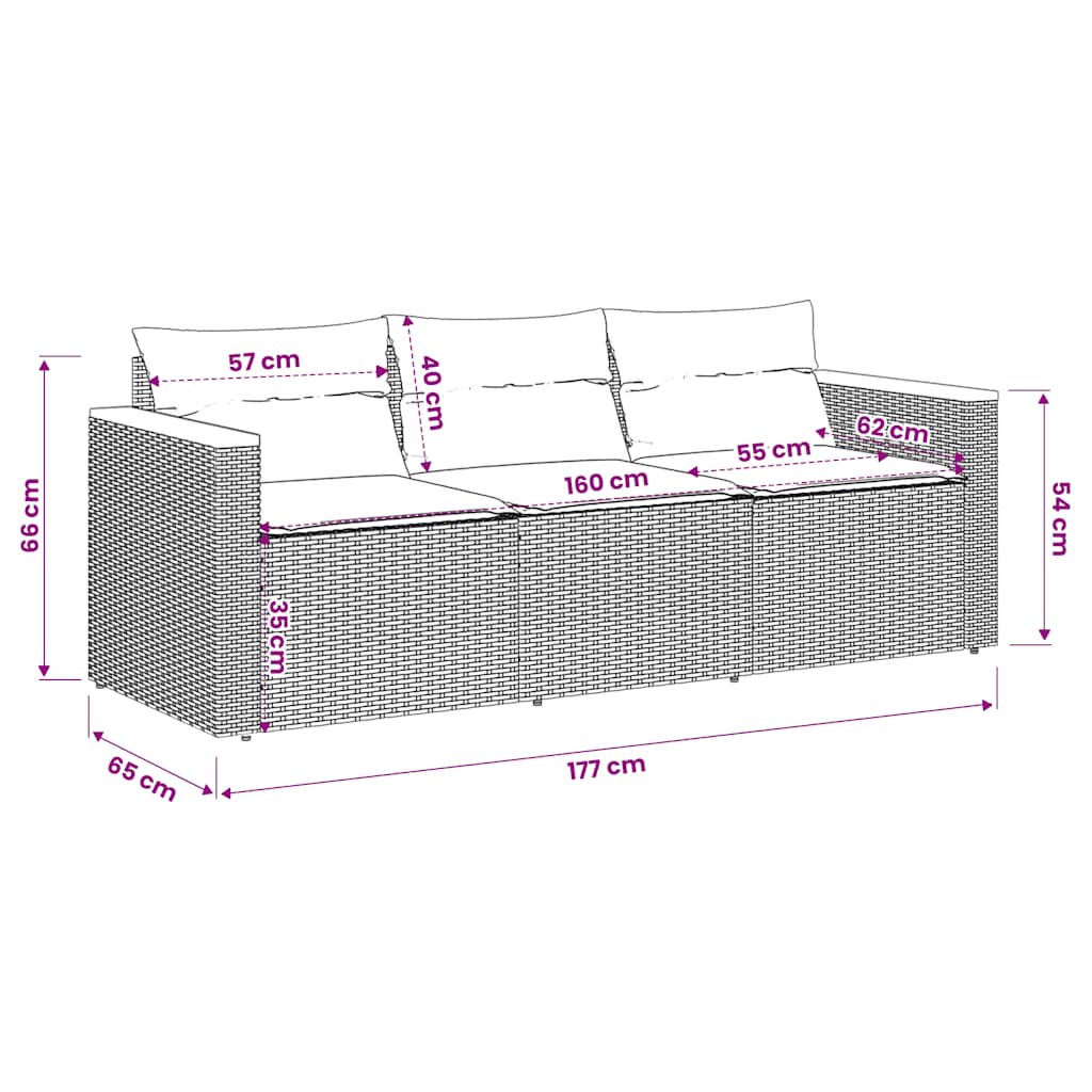 3-personers havesofa med hynder polyrattan beige
