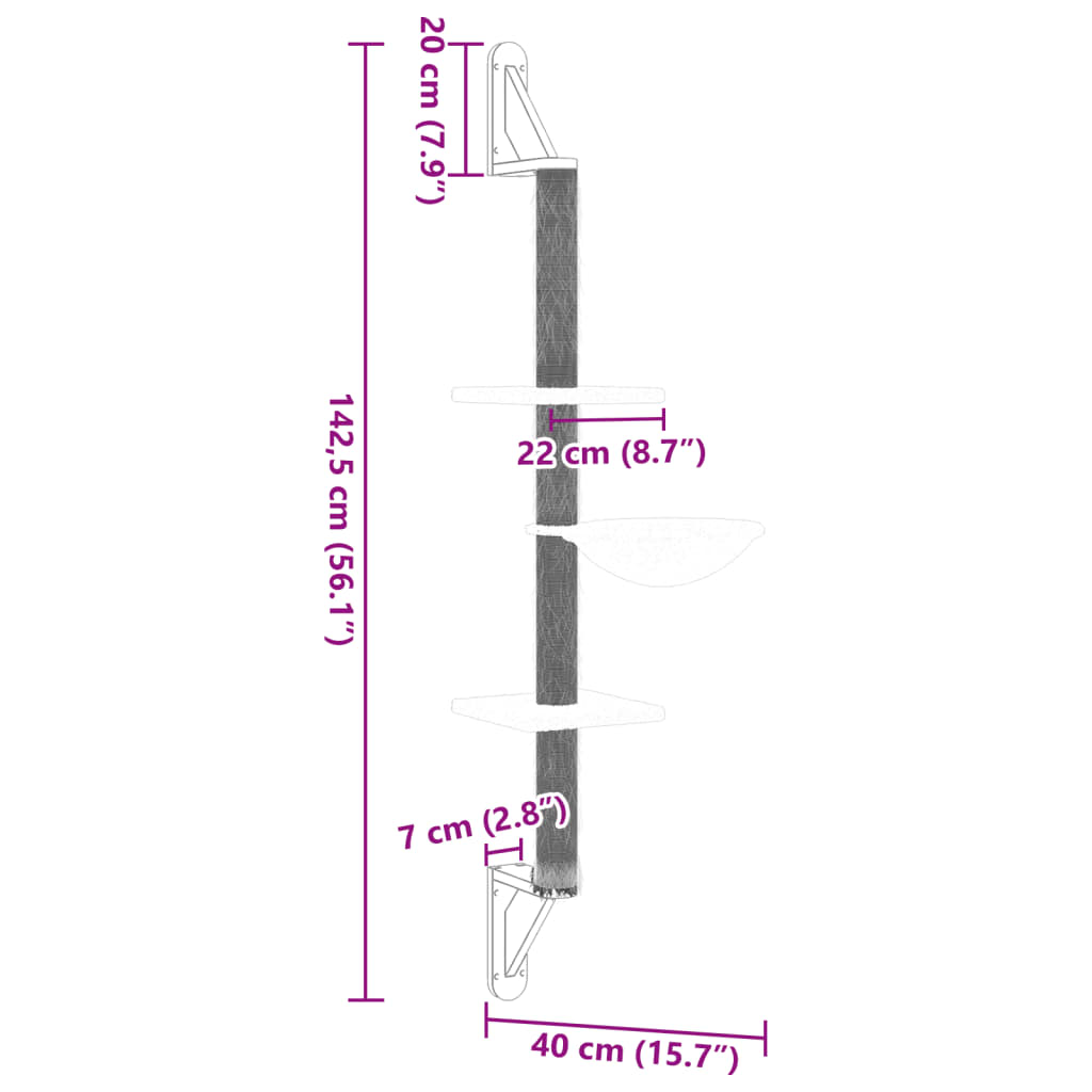 væghængt kradsetræ med kradsestolpe 142,5 cm mørkegrå