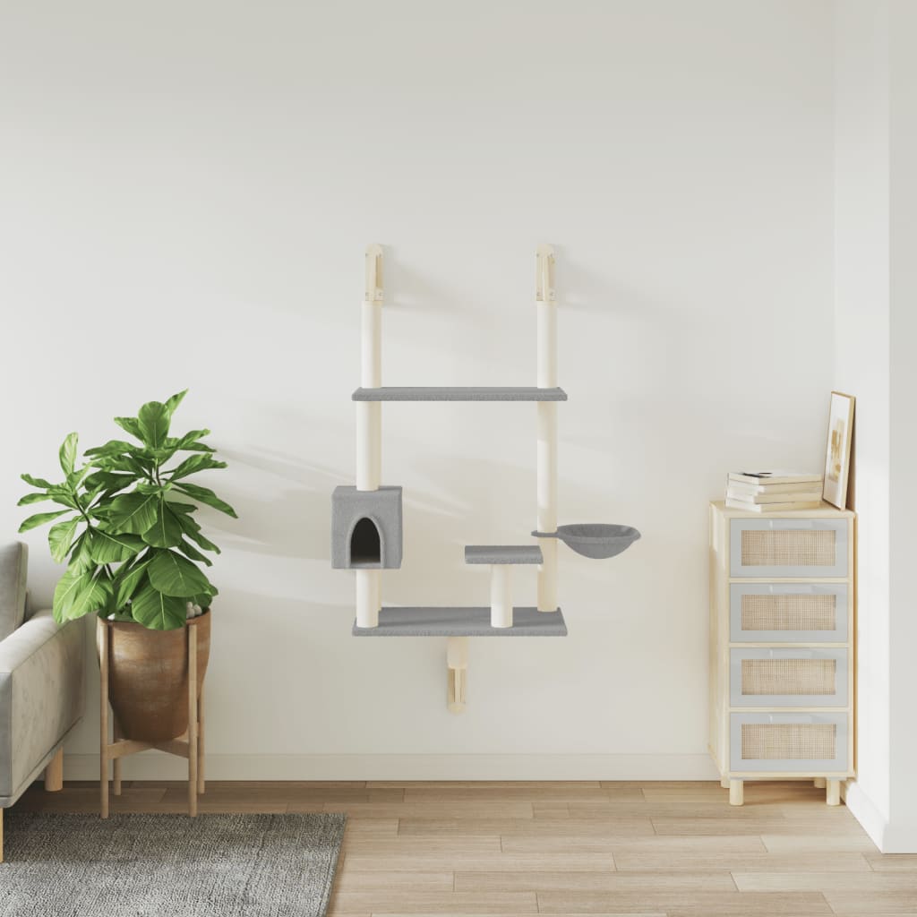 væghængt kradsetræ med kradsestolpe 153 cm lysegrå