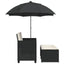 2-personers havesofa med parasol og skamler polyrattan sort