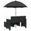 2-personers havesofa med parasol og skamler polyrattan sort