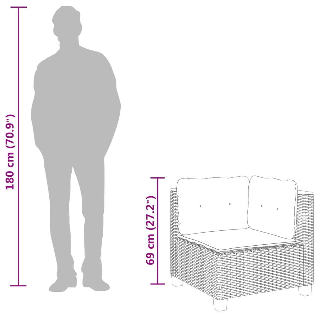 hjørnemodul til havesofa med hynder polyrattan grå