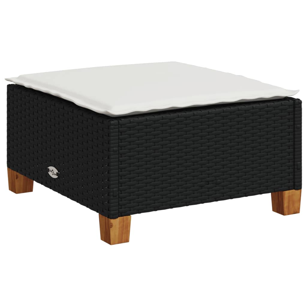 haveskammel med hynde 63,5x56x32 cm polyrattan sort