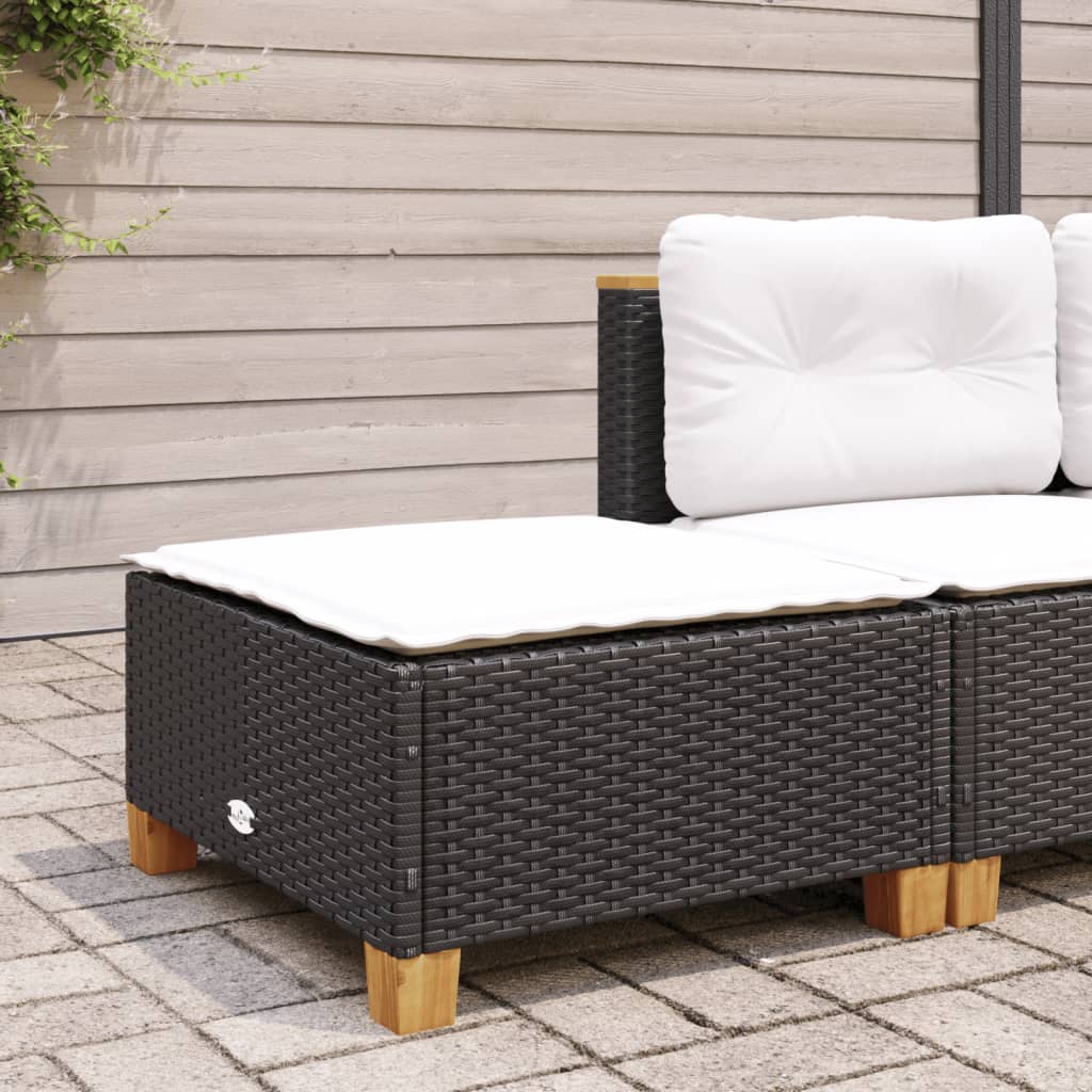 haveskammel med hynde 63,5x56x32 cm polyrattan sort