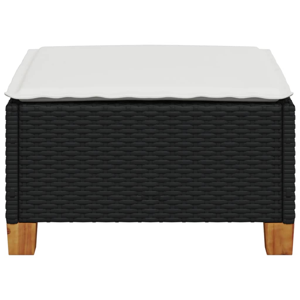 haveskammel med hynde 63,5x56x32 cm polyrattan sort