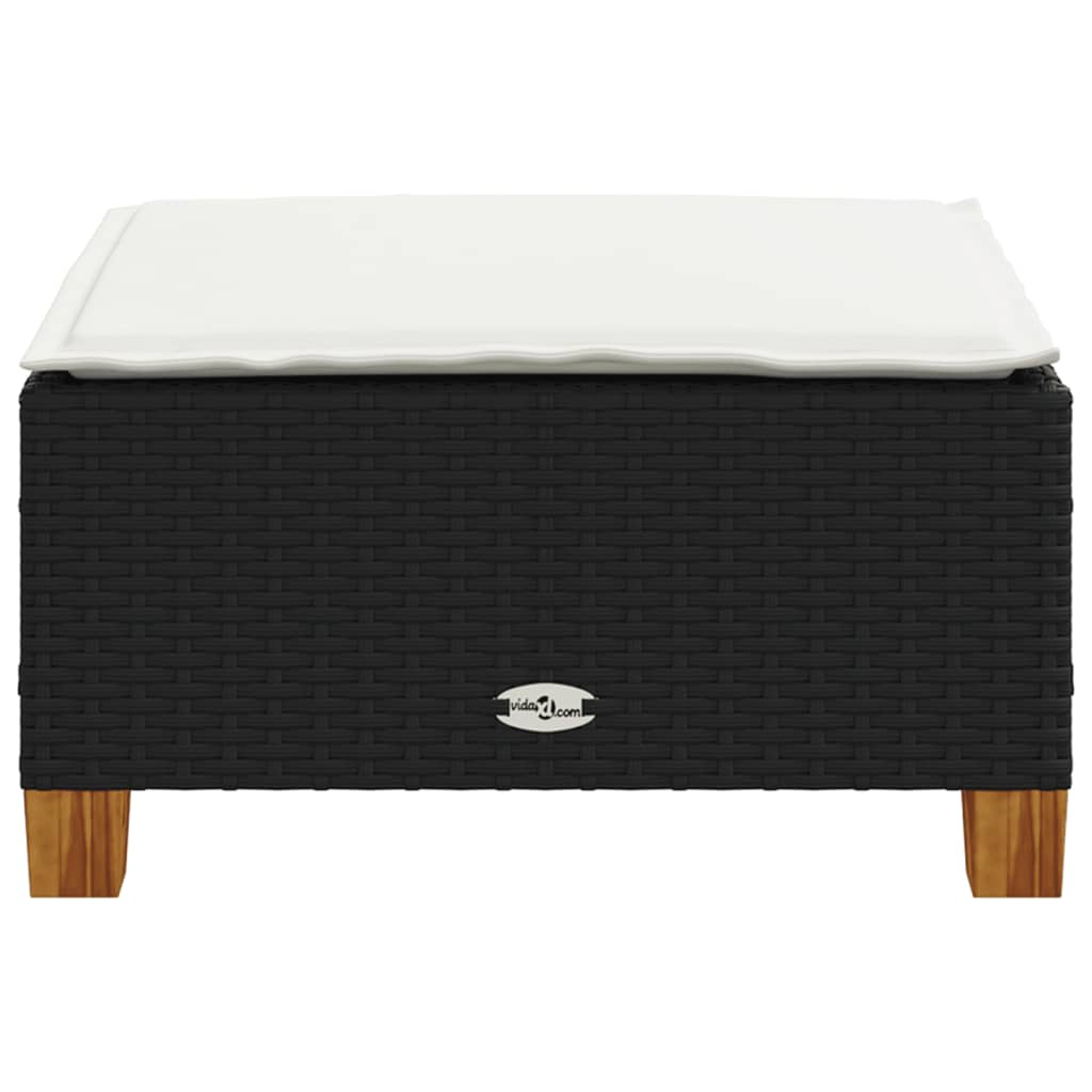 haveskammel med hynde 63,5x56x32 cm polyrattan sort