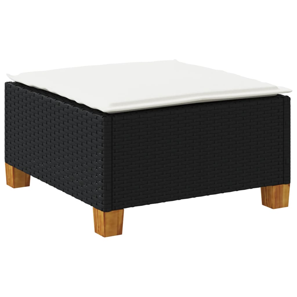 haveskammel med hynde 63,5x56x32 cm polyrattan sort