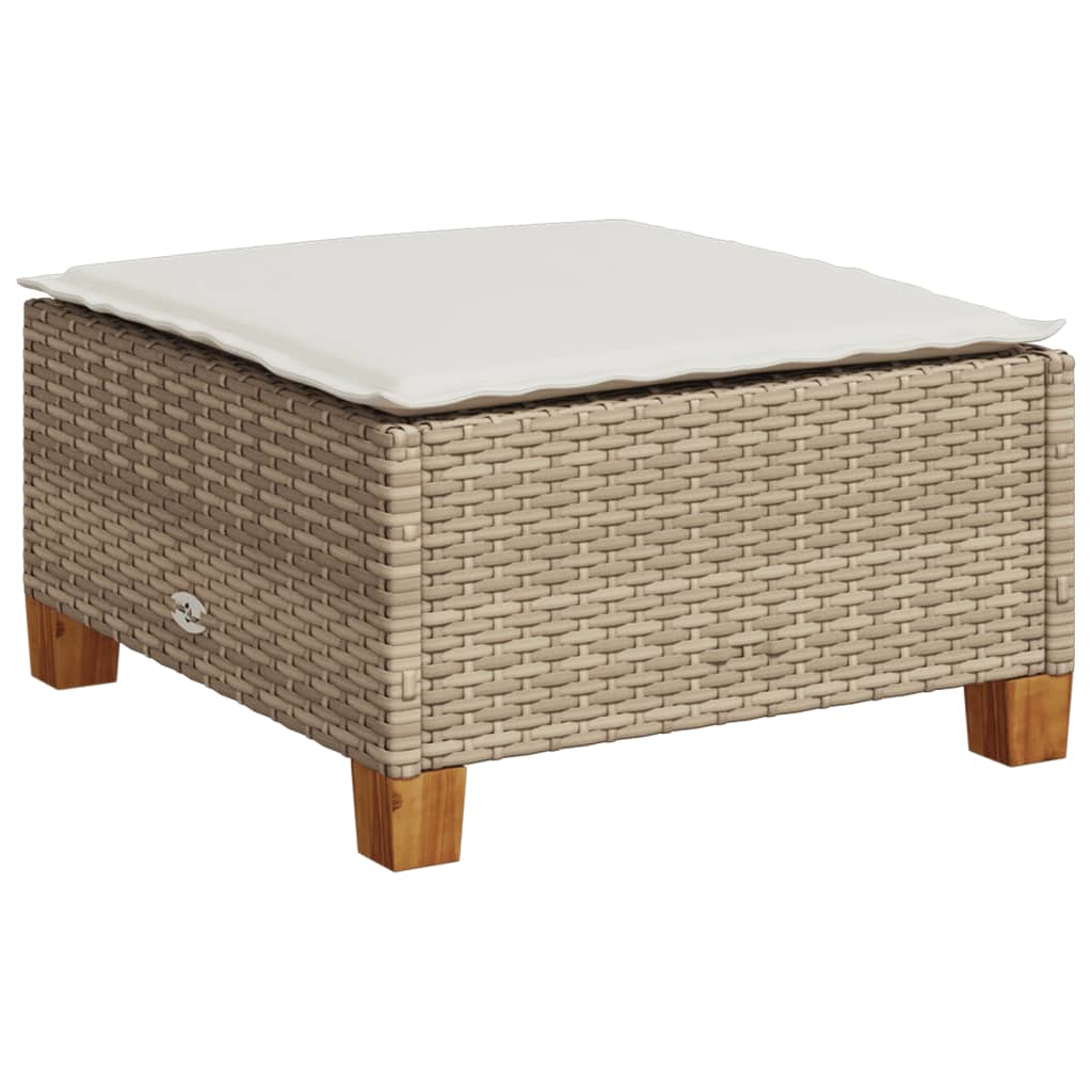 haveskammel med hynde 63,5x56x32 cm polyrattan beige