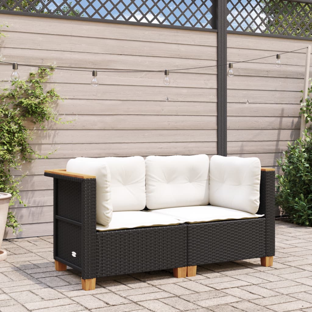 hjørnemoduler til havesofa 2 stk. med hynder polyrattan sort