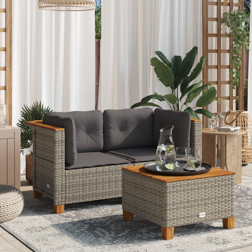 hjørnemoduler til havesofa 2 stk. med hynder polyrattan grå