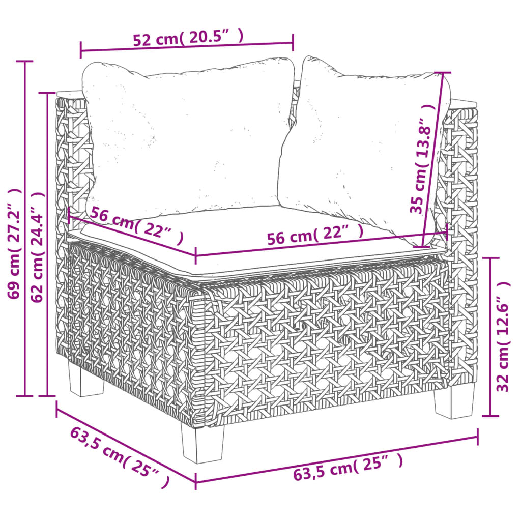 hjørnemodul til havesofa med hynder polyrattan grå