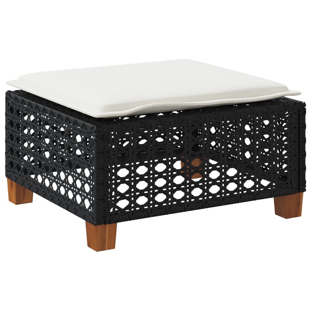 haveskammel med hynde 63,5x56x32 cm polyrattan sort