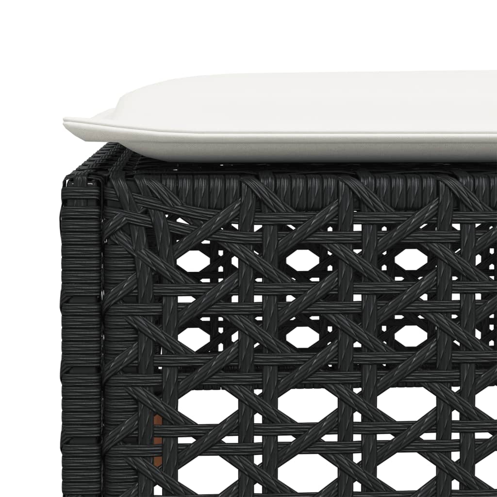 haveskammel med hynde 63,5x56x32 cm polyrattan sort