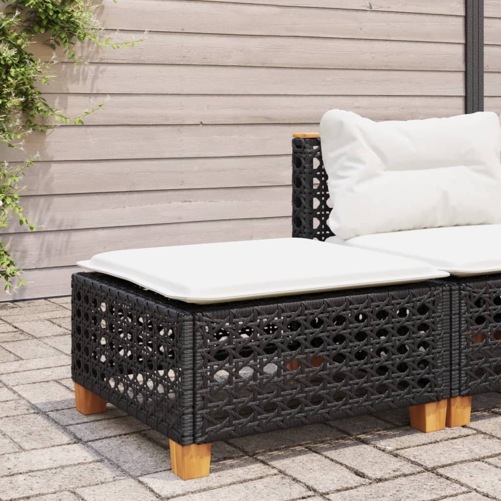 haveskammel med hynde 63,5x56x32 cm polyrattan sort