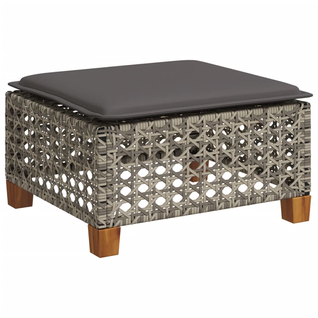 haveskammel med hynde 63,5x56x32 cm polyrattan grå