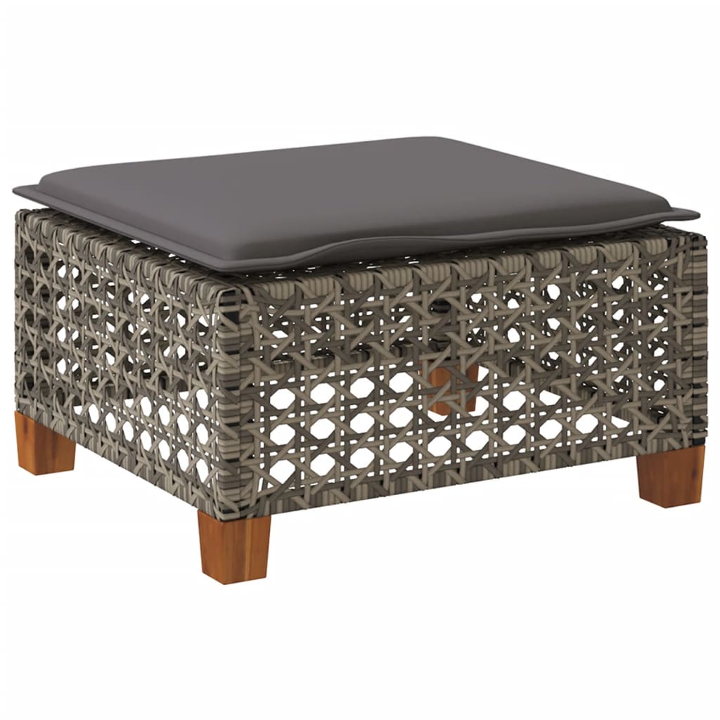 haveskammel med hynde 63,5x56x32 cm polyrattan grå
