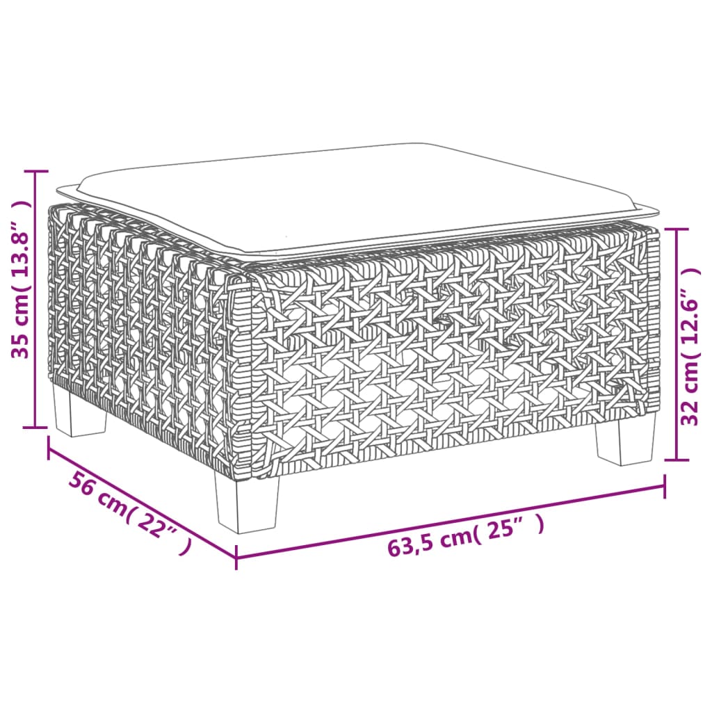 haveskammel med hynde 63,5x56x32 cm polyrattan grå