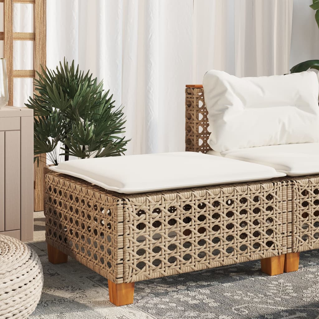 haveskammel med hynde 63,5x56x32 cm polyrattan beige