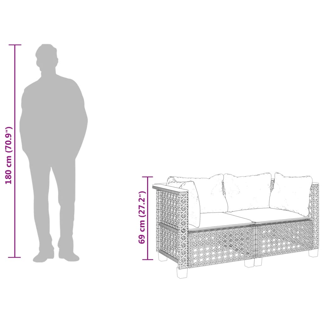 hjørnemoduler til havesofa 2 stk. med hynder polyrattan sort