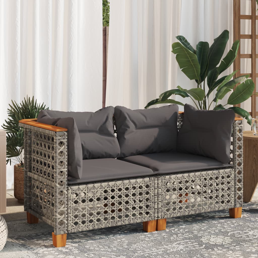 hjørnemoduler til havesofa 2 stk. med hynder polyrattan grå