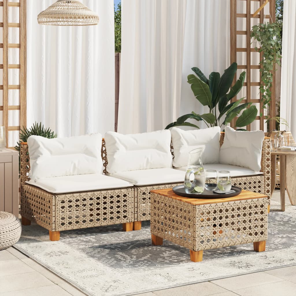 3-personers havesofa med hynder polyrattan beige