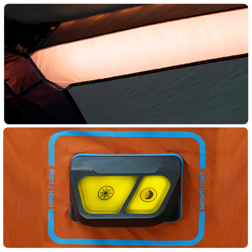 6-personers telt med LED-lys quick-release lysegrå og orange