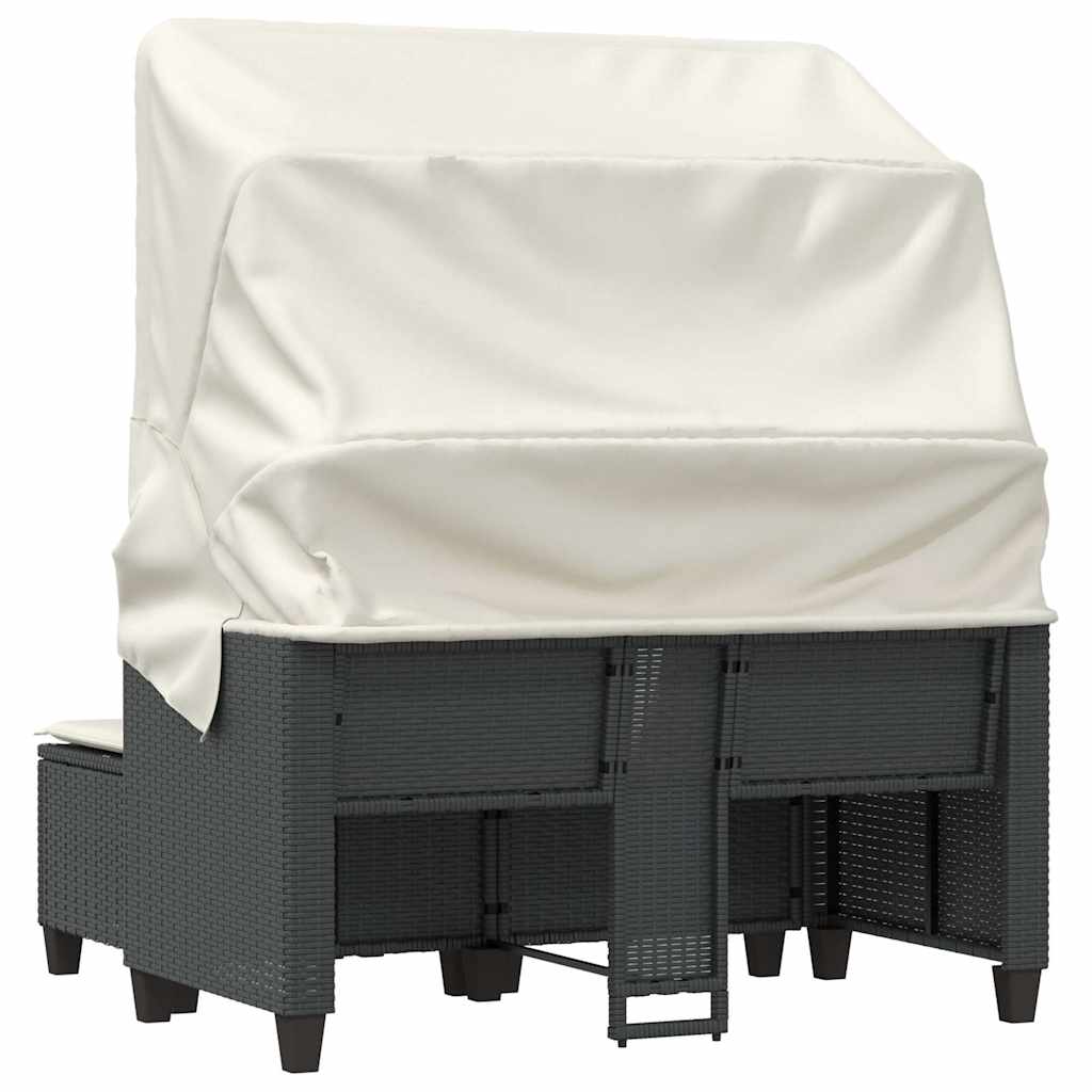 2-personers havesofa med baldakin og skamler polyrattan sort