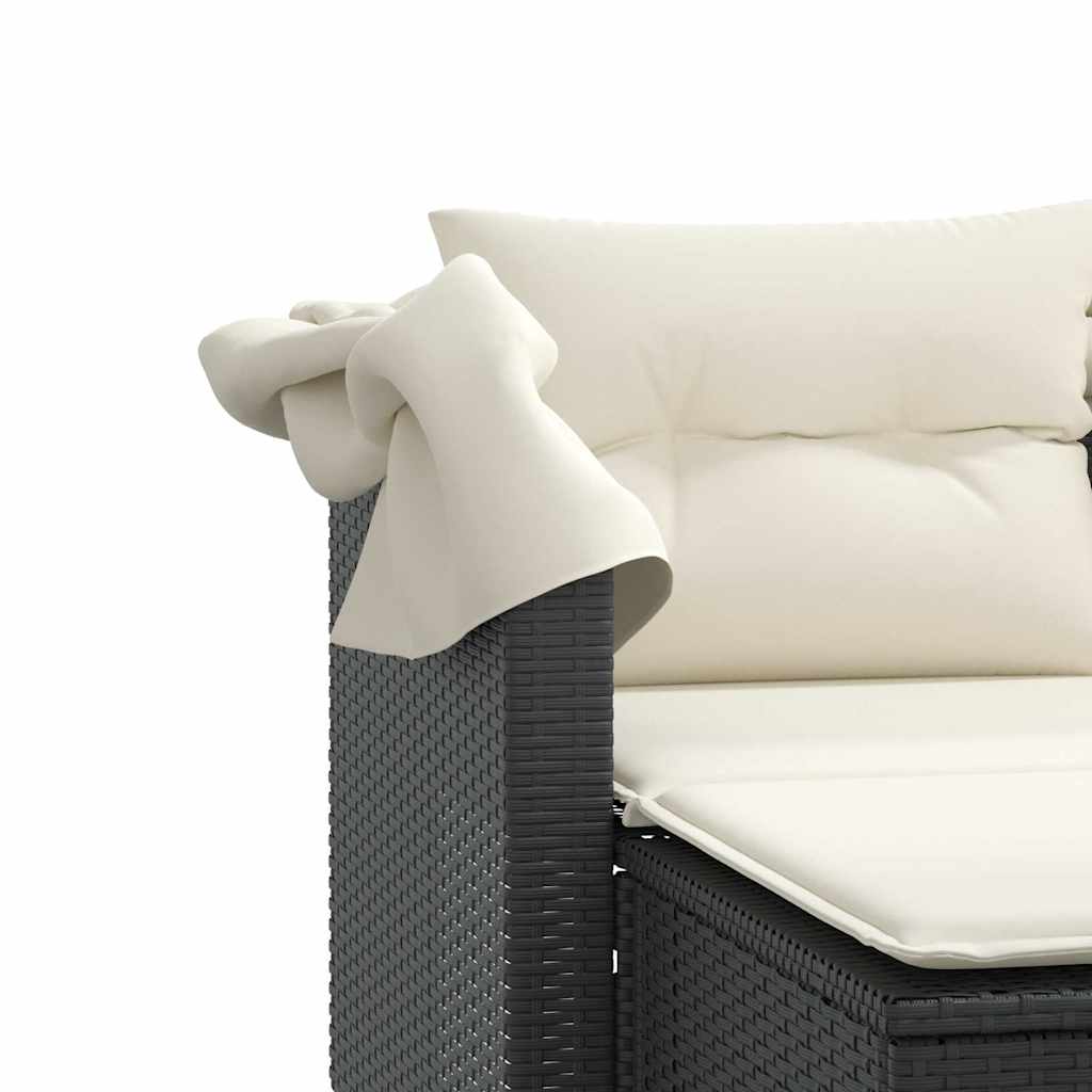 2-personers havesofa med baldakin og skamler polyrattan sort