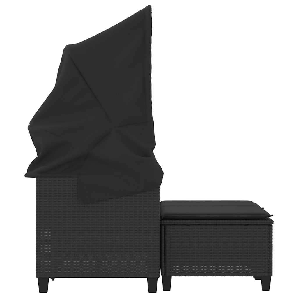 2-personers havesofa med baldakin og skamler polyrattan sort