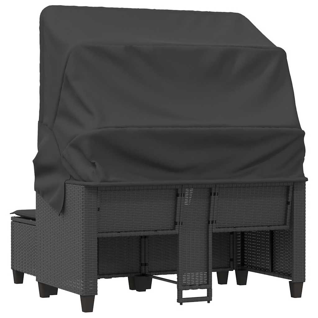 2-personers havesofa med baldakin og skamler polyrattan sort