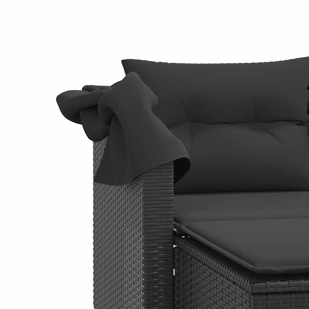 2-personers havesofa med baldakin og skamler polyrattan sort