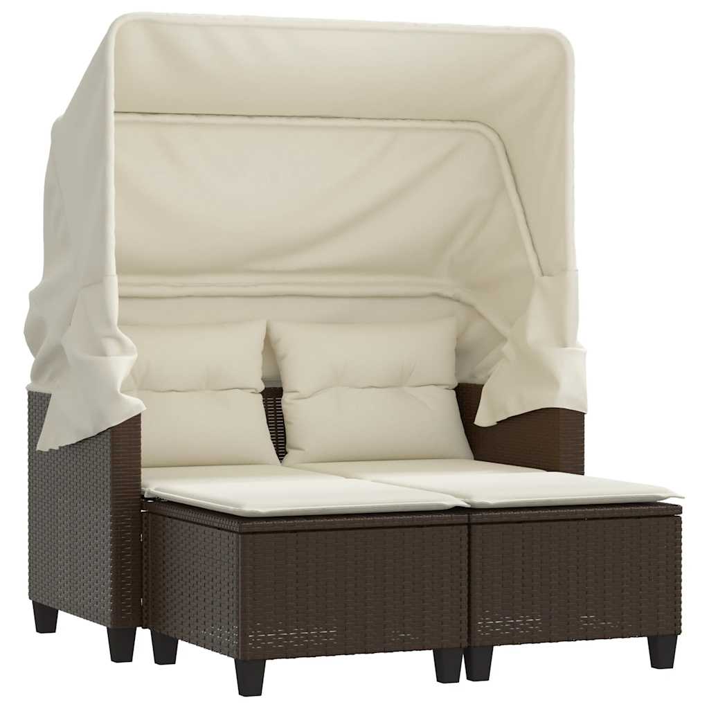 2-personers havesofa med baldakin og skamler polyrattan brun