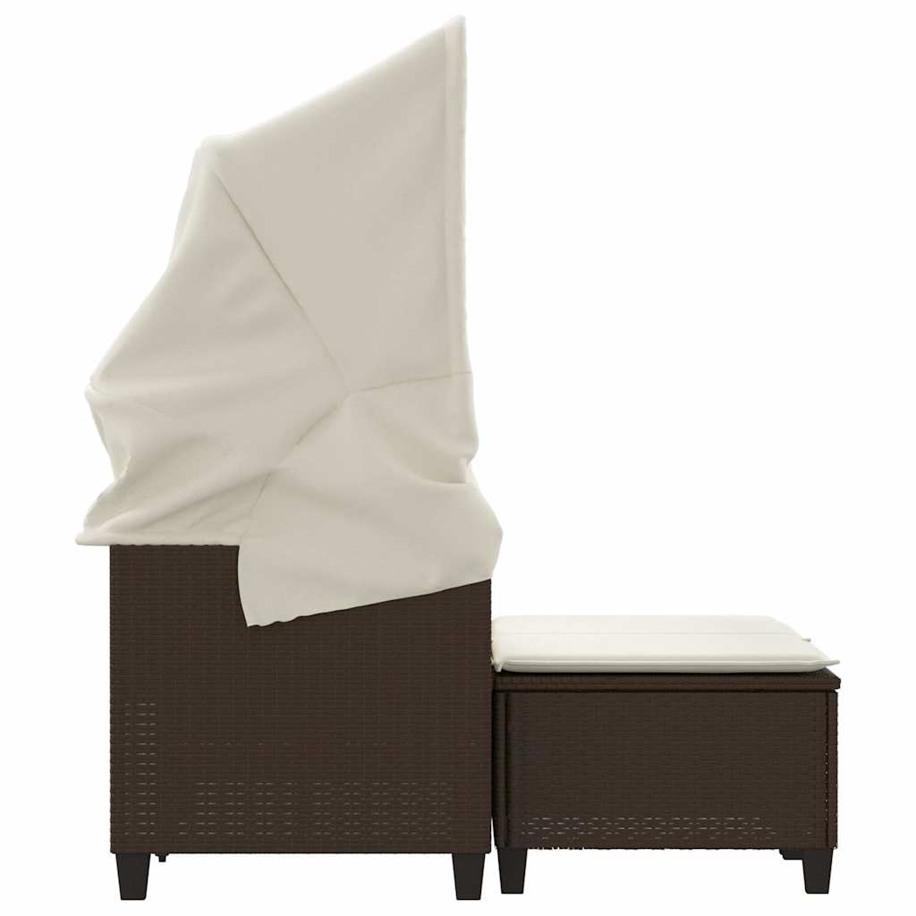 2-personers havesofa med baldakin og skamler polyrattan brun