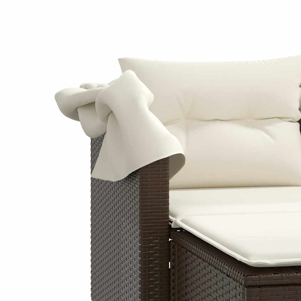 2-personers havesofa med baldakin og skamler polyrattan brun