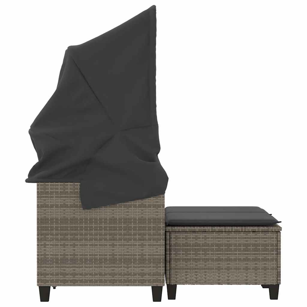 2-personers havesofa med baldakin og skamler polyrattan grå