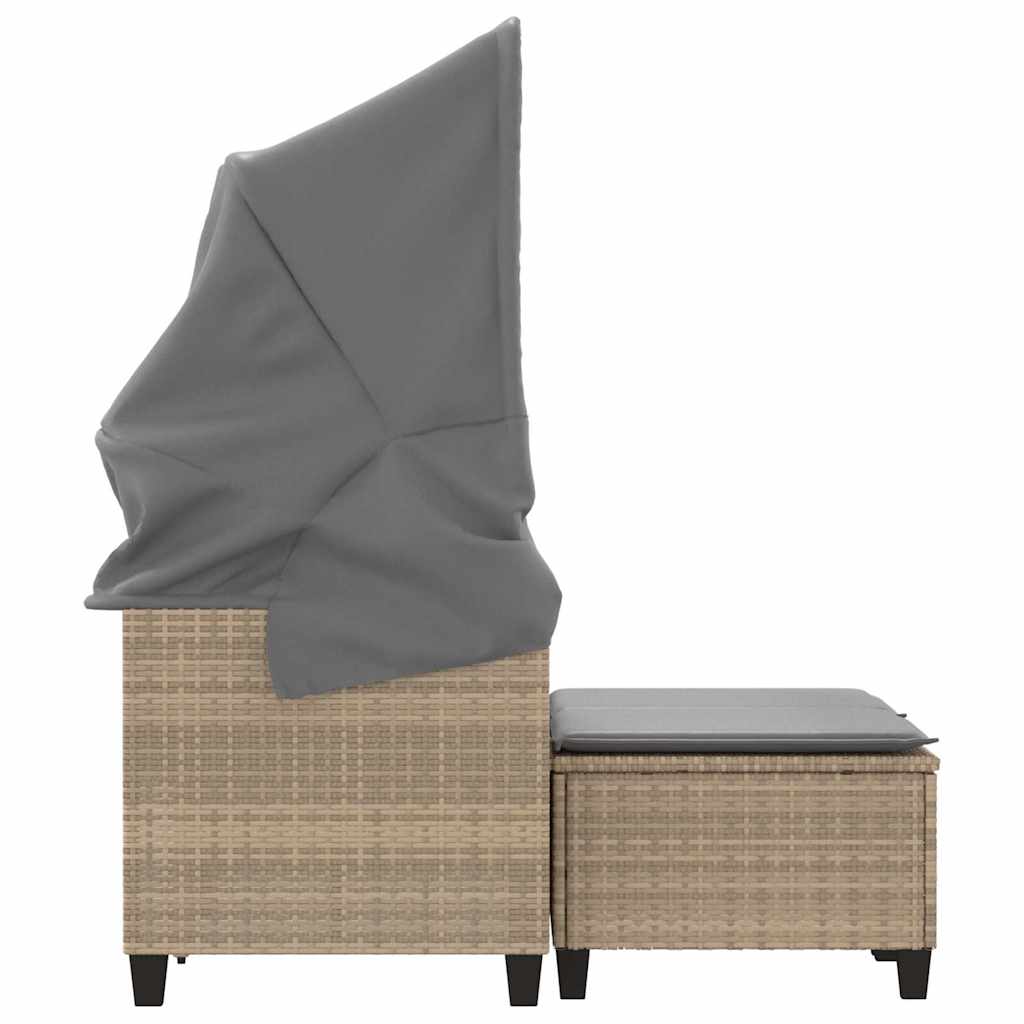2-personers havesofa med baldakin og skamler polyrattan beige